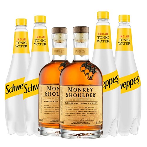 Case of 6 with Monkey Shoulder Whisky and Schweppes Tonic Packed Together